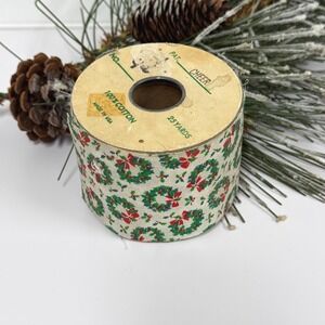 Vintage Christmas Wreath Ribbon - 25 Yards USA Cotton